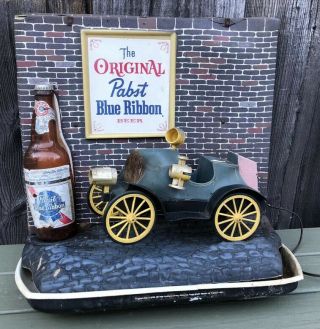 Vintage Pabst Blue Ribbon Pbr Lighted Beer Sign Old Jalopy Car Light