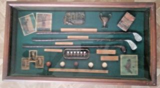 Vintage Antique History Of Golf Collectible Shadow Box Wood Framed Hanging Case