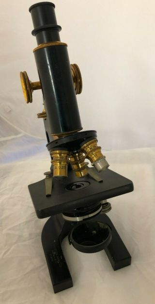 Vintage Spencer Lens Co Microscope Brass/Black With Wooden Case 2