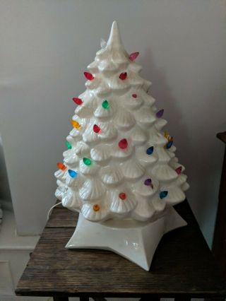 Vintage Holland Mold 16 " White Ceramic Christmas Tree Multicolor Lights
