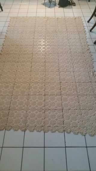 Vintage Wedding Hand Crochet Coverlet 100” X 60” Tablecloth Bed Spread Ivory