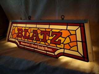 Vintage 1980 Blatz Beer Pool Table Light Sign Stained Glass Look