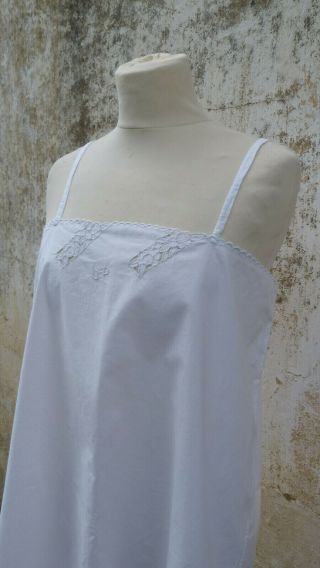 Vintage Old French Edwardian 1900/1920 White Cotton Dress Underdress Nightgown H