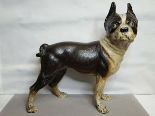Vintage Hubley Cast Iron Boxer ? Boston Terrier Dog Doorstop 10 " H Woof