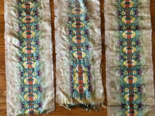 3 Lengths Of French Or Italian 18th Century Floral Brocaded Silk Fabric,  Fragile