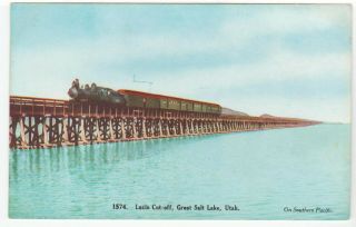 Great Salt Lake,  Ut Vintage Postcard,  Lucin Cut Off,  Train Southern Pacific Rr