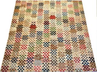 Antique 19th Century Hand Stitched Triangle Pieced Quilt 79x77 W/ Another Inside