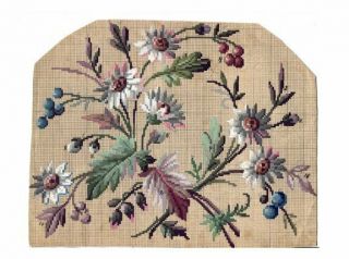 Antique Berlin Woolwork Hand Painted Chart Pattern Daisies Floral