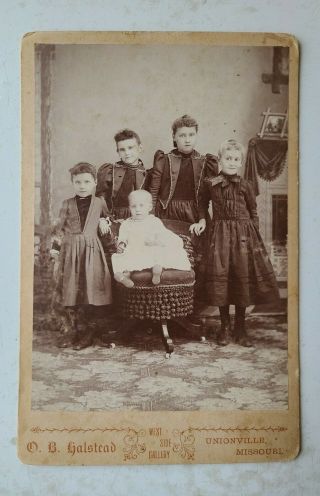 Vintage Antique Young Children Cabinet Card Photo O.  B.  Halstead Unionville Mo.