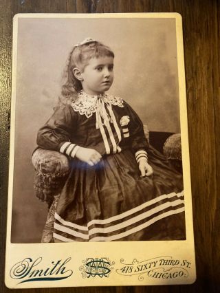 Vintage Antique Young Girl Cabinet Card Photo Chicago.  4.  25” X 6.  5”