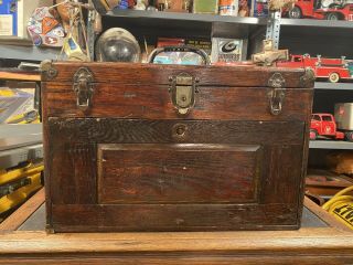 Vintage Oak Wood Machinists Tool Chest Box By Union Steel Chest Co,  Leroy Ny
