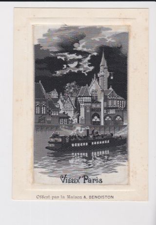 Stevengraph Silk Picture Postcard Neyret Freres Art Nouveau Paris View
