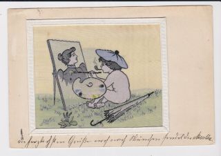 Stevengraph Silk Picture Postcard Neyret Freres Art Nouveau Artist