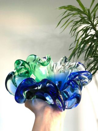 Vintage Murano Glass Mid - Century Modern Mandruzzato Sommerso Bowl Blue Green Mcm
