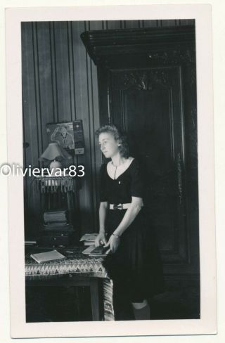Vintage Photo - Pretty Woman Posing In Parlor,  Furniture