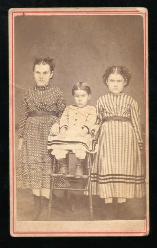 Civil War Era Cdv Photo Of 3 Children Great Period Clothing No Info On Card