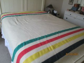 Vintage Hudson Bay Wool Striped Blanket 8 Stripes 70 X 90