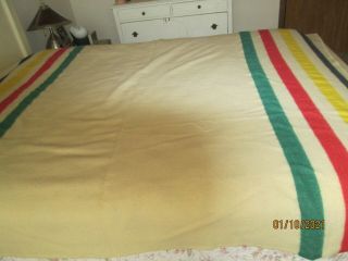 Vintage Hudson Bay Wool Striped Blanket 8 Stripes 70 x 90 2