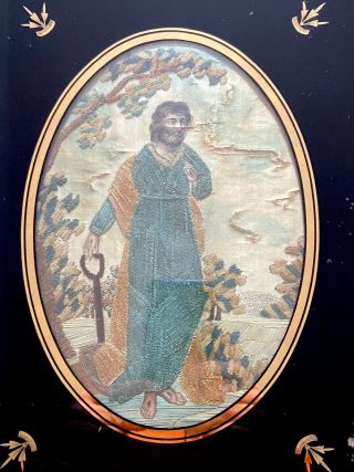 18th Century Silk Needlework Embroidery Textile Jesus Eglomise Gilt Frame 2