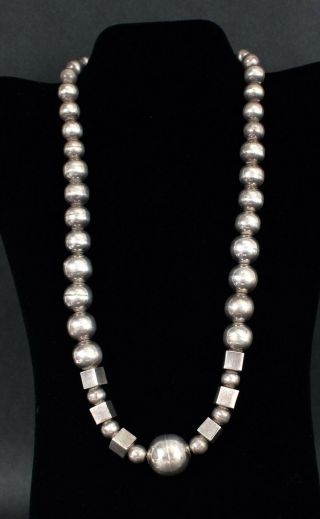 Vintage Mexican 925 Modernist Sterling Silver Beaded Necklace,  3.  52 Troy Oz
