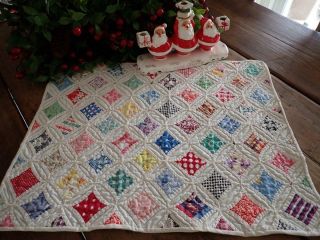 Lovely Christmas Display Tiny Windows Vintage Cathedral Table Doll Quilt 19x14