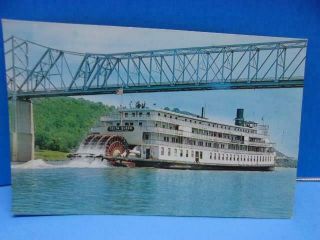 Vintage Postcard Delta Queen Ohio River Bridge Ind To Ky Greene Line Stars View