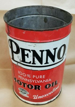 Vintage Penno Pennsylvania Motor Oil 5 Quart Oil Can Tin Wh Barber Co Chicago