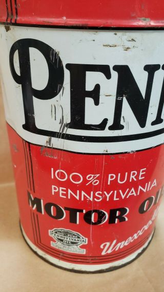 Vintage PENNO Pennsylvania Motor Oil 5 Quart Oil Can Tin WH Barber Co Chicago 2