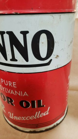 Vintage PENNO Pennsylvania Motor Oil 5 Quart Oil Can Tin WH Barber Co Chicago 3