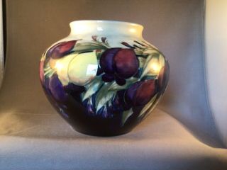 Vintage William Moorcroft Signed Pottery “wisteria Plum” Ovoid Vase 55 Incised