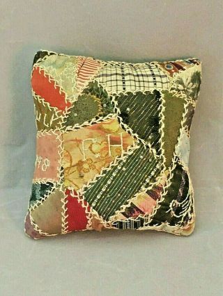 FABULOUS Antique Crazy Quilt Pin Cushion Signed Dated 2