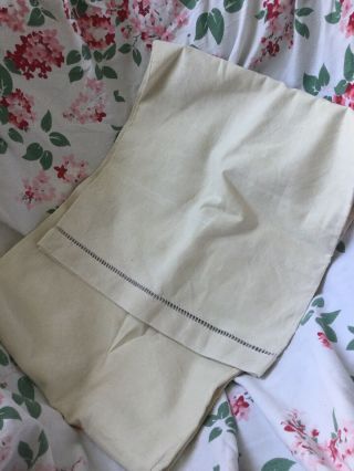 Antique French Off White Organic Cotton Ladder Work Pillow Case Bolster Cover