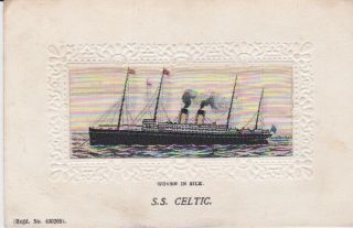 Stevengraph Silk Picture Postcard Ss Celtic Ships Rare