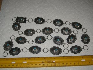 Vintage Native American Jewelry,  Sterling & Turquoise Concho Belt,  Old Zuni Pawn