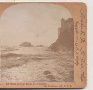 Cliff House Seal Rocks Moonlight San Francisco Ca Keystone Stereoview 1897