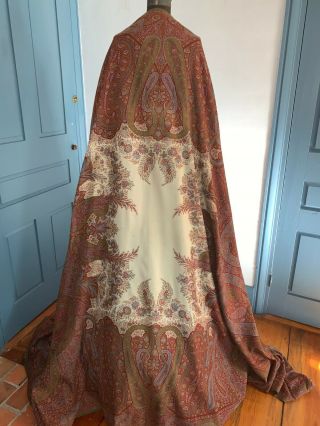 Antique C1840 Lg Kashmir Paisley Shawl Pattern Wool,  Silk 130 " X 64 "