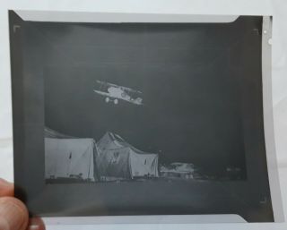 German WWI Bi - plane flying over tents.  Vintage Photo Negative (acetate) 2