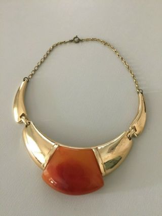 Rare Gorgeous Vintage Lanvin Paris Modernist Large Amber Runway Necklace