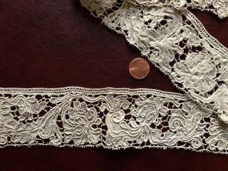 Unusual 17th C.  Italian Needle Lace Edging With Heavy Raised Cordonnet Collector