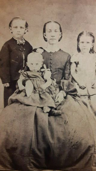 Civil War Era Cdv Lovely Family Mother & 3 Children Flowers Tax Revenue Stamp