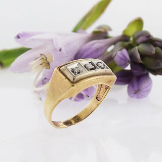 10k Yellow & White Gold Vintage 3 Stone Diamond Ring Size 9.  75