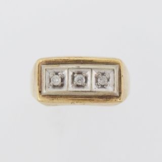 10k Yellow & White Gold Vintage 3 Stone Diamond Ring Size 9.  75 2