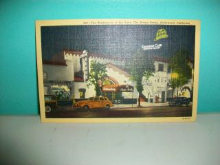 Vintage Linen Postcard - Hollywood,  Ca - The Brown Derby - Rendezvous Of Stars