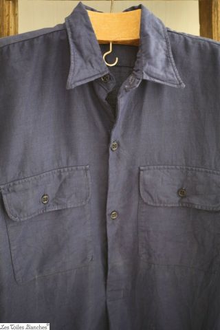 Vintage Long French Rustic Shirt Smock Indigo Work Wear C 1950