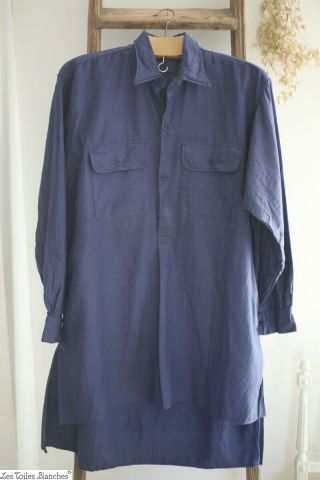 Vintage LONG French rustic shirt smock INDIGO WORK WEAR c 1950 3