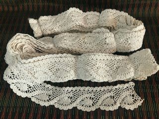 Antique Hand Crochet Lace Edging Trim Ecru Cotton X 