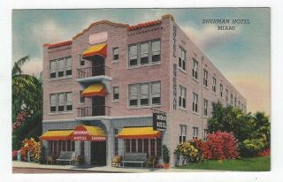 Miami,  Florida,  Vintage Postcard View Of The Sherman Hotel,  1949