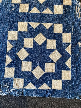 Antique Indigo Quilt Cutter Project Early 19th Century Calico Fabric Star