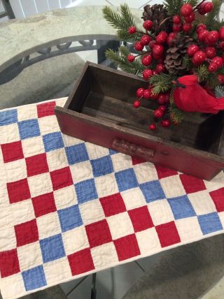 Vintage Antique Red White and Blue Table Runner Doll Quilt 16 x 12 3/4 2