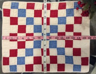 Vintage Antique Red White and Blue Table Runner Doll Quilt 16 x 12 3/4 3